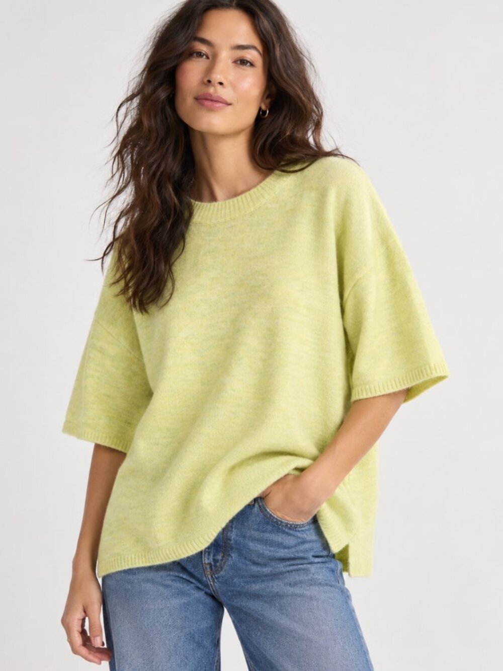 NWT Current Free People Margot SoftSpun Sweater Tee Matcha Melange Fall XS $98